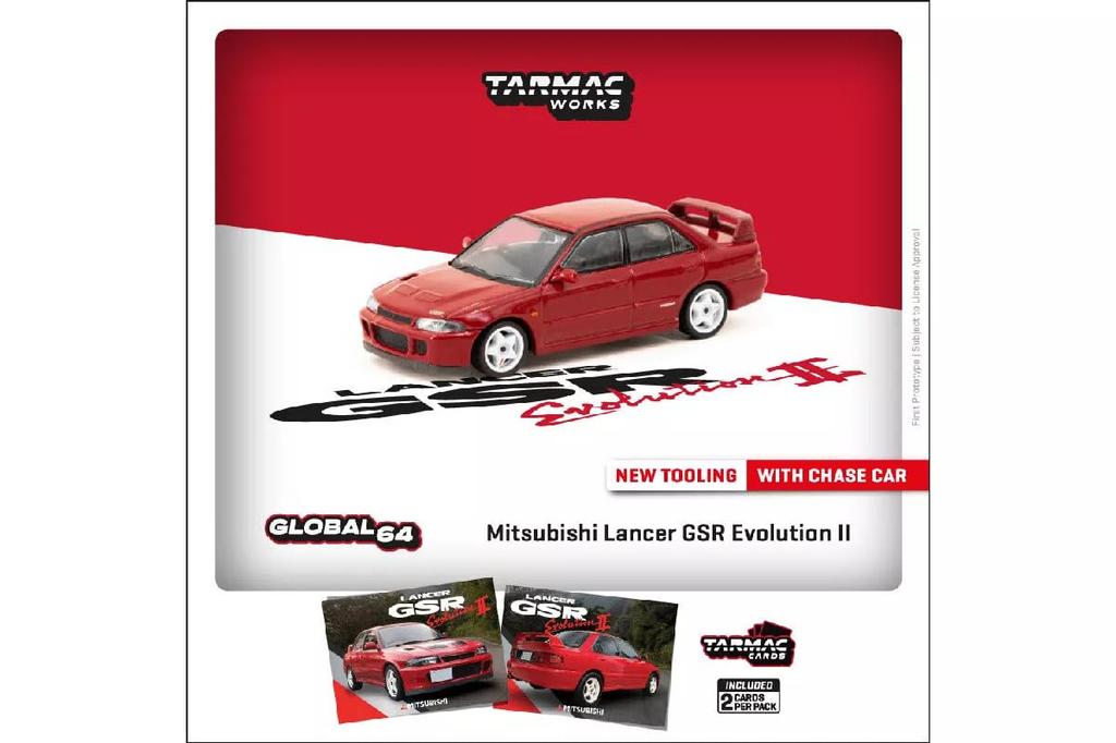 Tarmac Works Mitsubishi Lancer GSR Evolution II Red Trading Card Included Tarmac Works Lancer Evolution Mini Car 1/64 [Item]