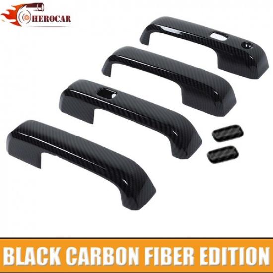 4x Door Handle Cover Trims For Ford F150 2015-w/ 2 Smart keyholeCarbon Fiber
