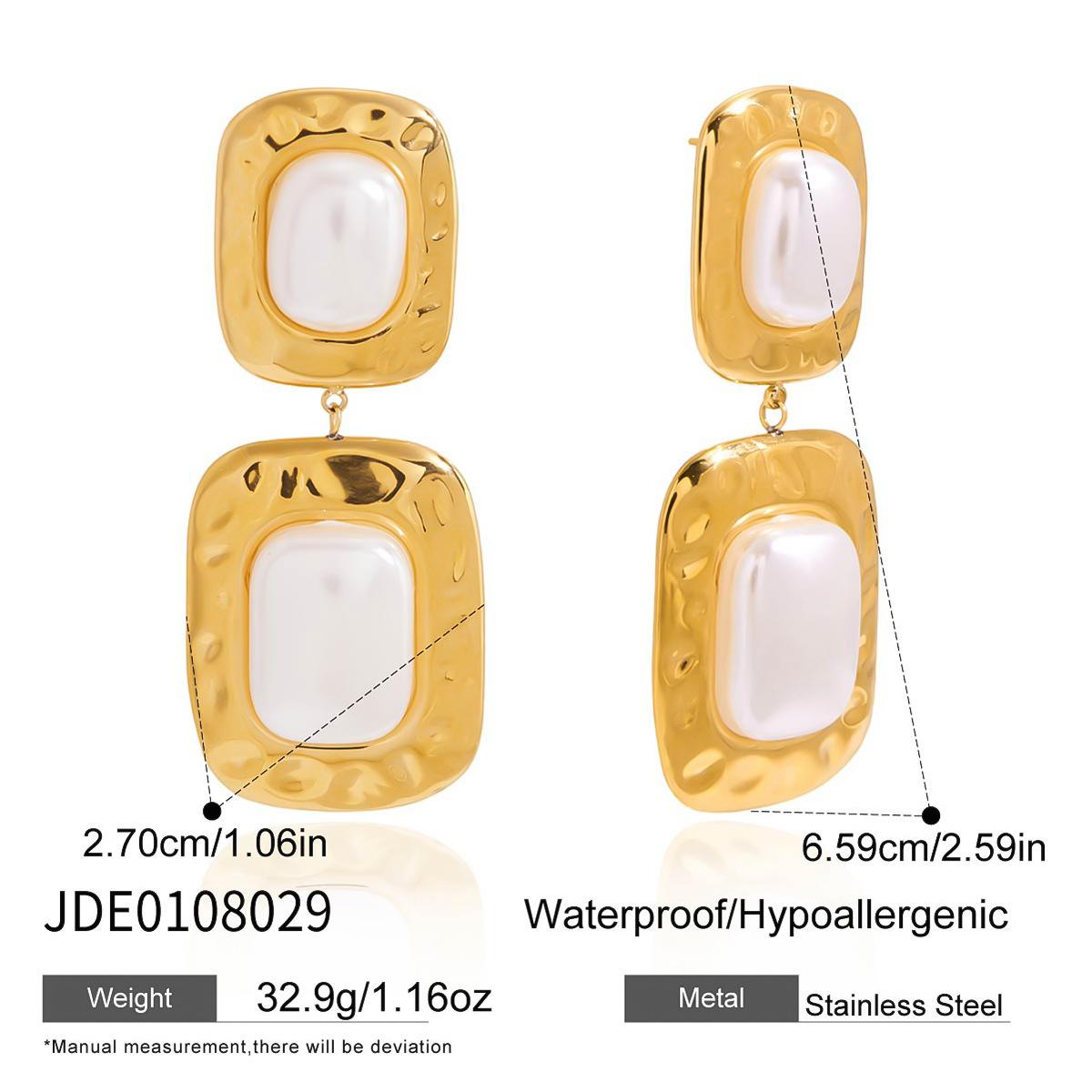 Элегантные серьги-подвески из 18-каратного золота с квадратным молотковым жемчугом из смолы