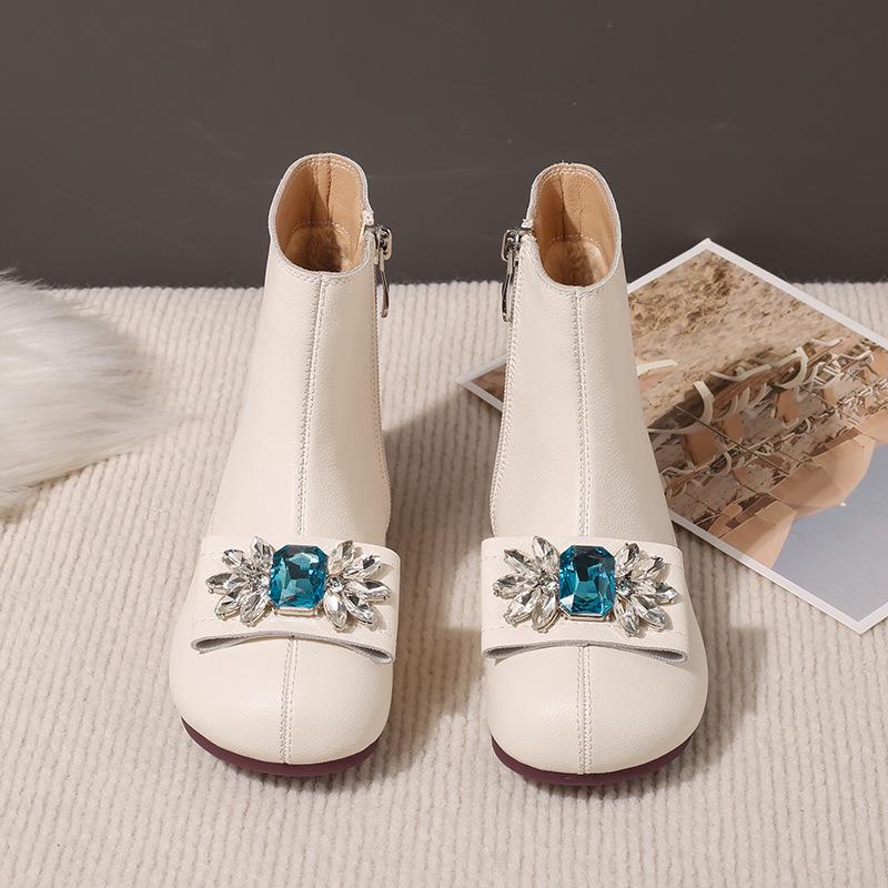 Autumn/Winter 2025 Korean Style Girls' Leather Princess Boots: Velvet-Lined, Soft Sole Short Boots