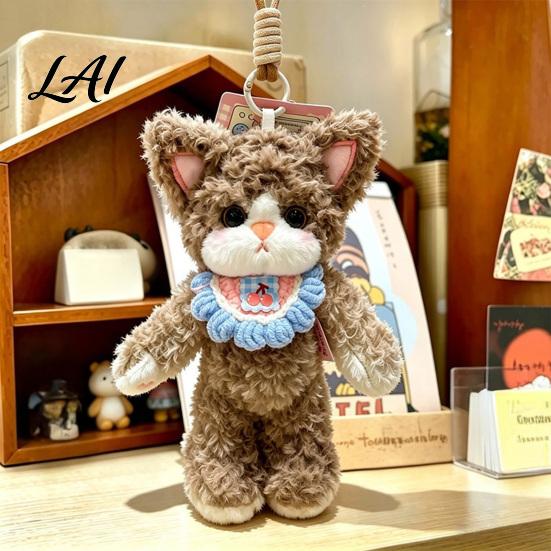 Fluffy Cat Key Ring Plush Pendant Cute Fuzzy Curly Kitten Charm Soft Animal Pendant for Backpacks Stuffed Keychain Backpack Gift Lovers Charm
