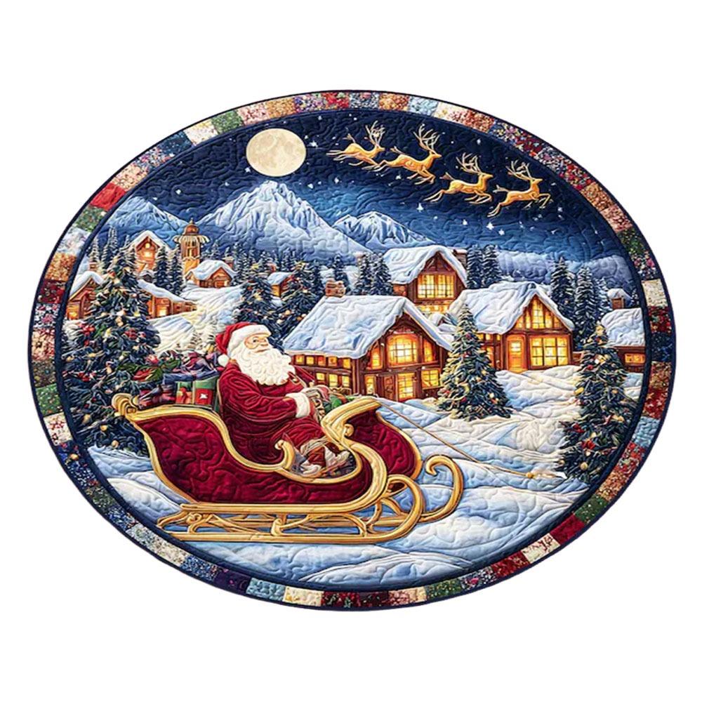 

60*60cm Christmas Round Carpet Crystal Velvet Red Santa Claus Floor Mat Atmosphere Decoration 3D Special-shaped Bedroom Door Mat