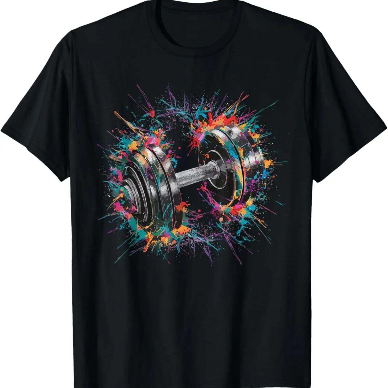 

Colorful Paint Splash Gym Dumbbells Art Graphic T-Shirt S