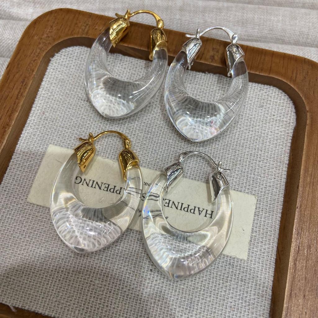 Light Luxury Transparent Metal Earrings Women'S Niche Design High-End Fashion Retro Tortoiseshell Earrings
