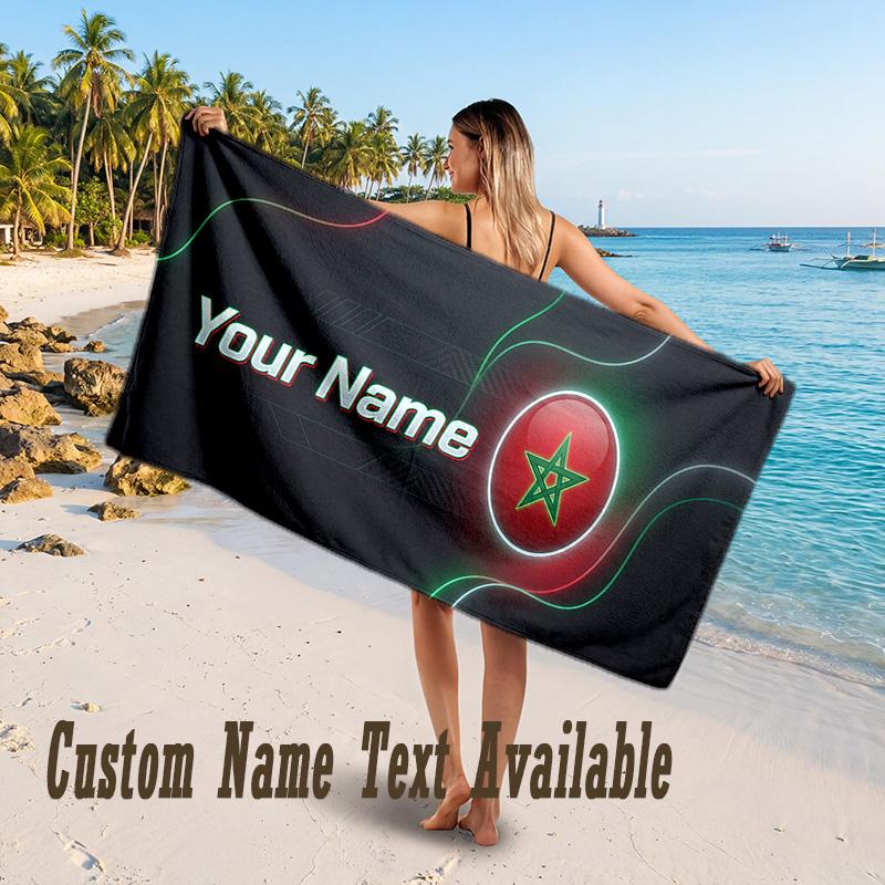 Morocco Football Design Beach Towel Custom Text Large Towel for Beach Vacation