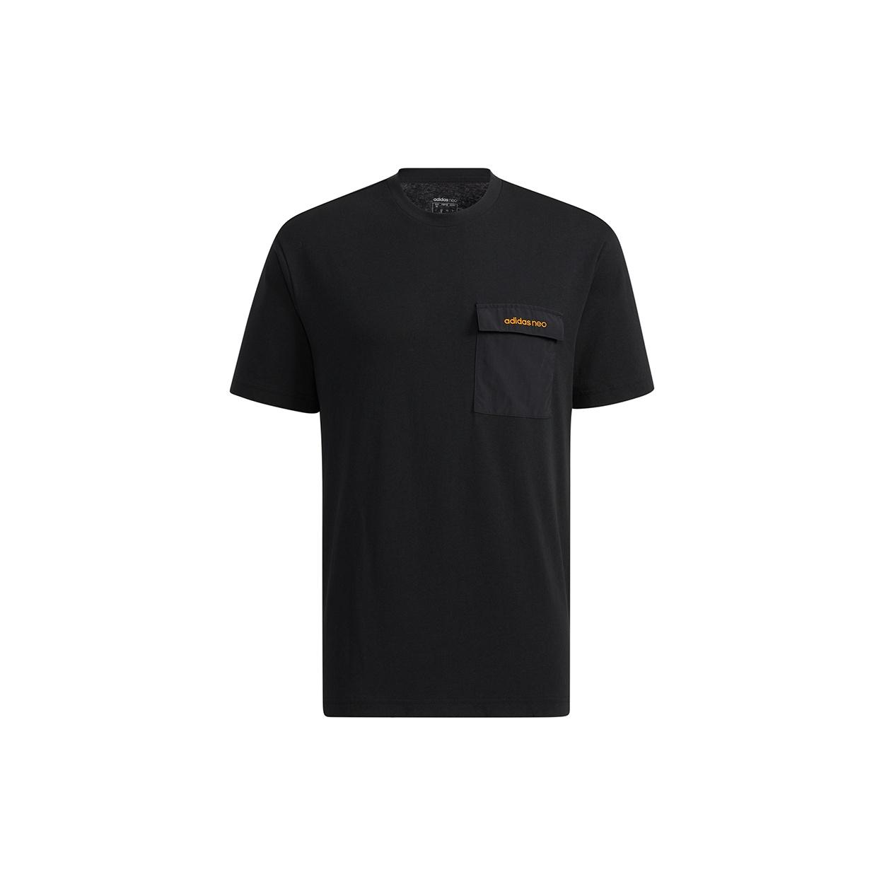 adidas neo M Sw Pkt Tee Chest Pocket Back Funny Sports Short Sleeve Black Men s H55278 L