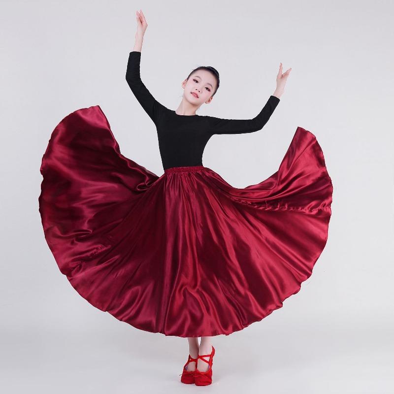 Girls Spanish Flamenco Skirt Big Swing Dance Costume – Kids Ruffled Tiered Performance Skirt for Stage Opening Show