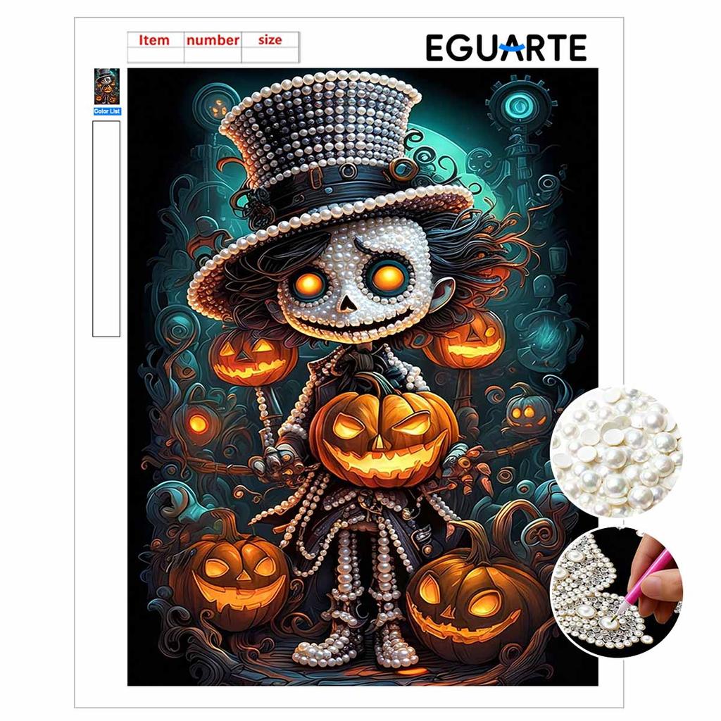DIY Frameless Pearl Art Kit Festive Pumpkin Character Design 3D Bead Painting Canvas Relaxing Handmade Craft for Home Decor Wall Art