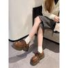 Black retro British style thick heel platform small leather shoes women's autumn and winter skirt heightening loafers