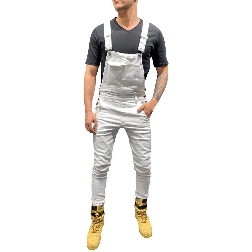 Menn Pocket Jeans Overall Jumpsuit Streetwear Overall Suspender Bukser