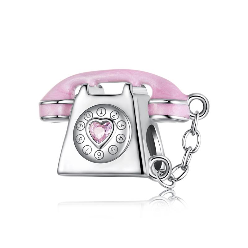 WOSTU 925 Silver Pink High Heel Charm Champagne Pendant Cherry Bead Fit Bracelet Necklace Sweet Girl Birthday DIY Jewelry Gift