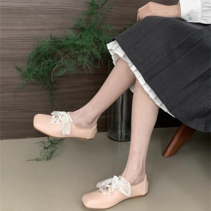 Women's Fashion Thick Heel Shoes Spring New Square Head Front Lacing Anti-slip Wear-resistant High Heels