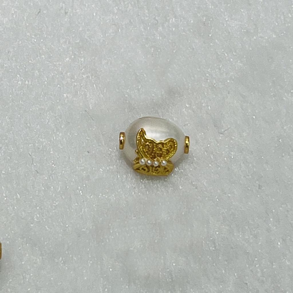 1Pc, Artificial Pearl Beads with Golden Butterfly Decor Accent, Fantasy Style Handmade Rice Beads for DIY Materials Accessories, Jewelry Making 8×12mm
