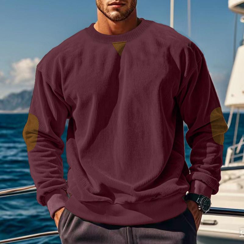 Herren Rundhals Casual Stehkragen Kord Langarm Sweatshirt für Frühling und Herbst