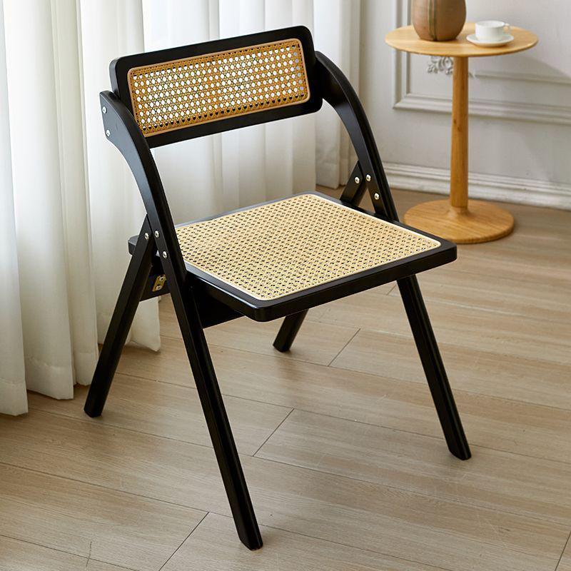 Wicker Folding Chair with Backrest - Solid Wood Casual Dining or Living Room Stool