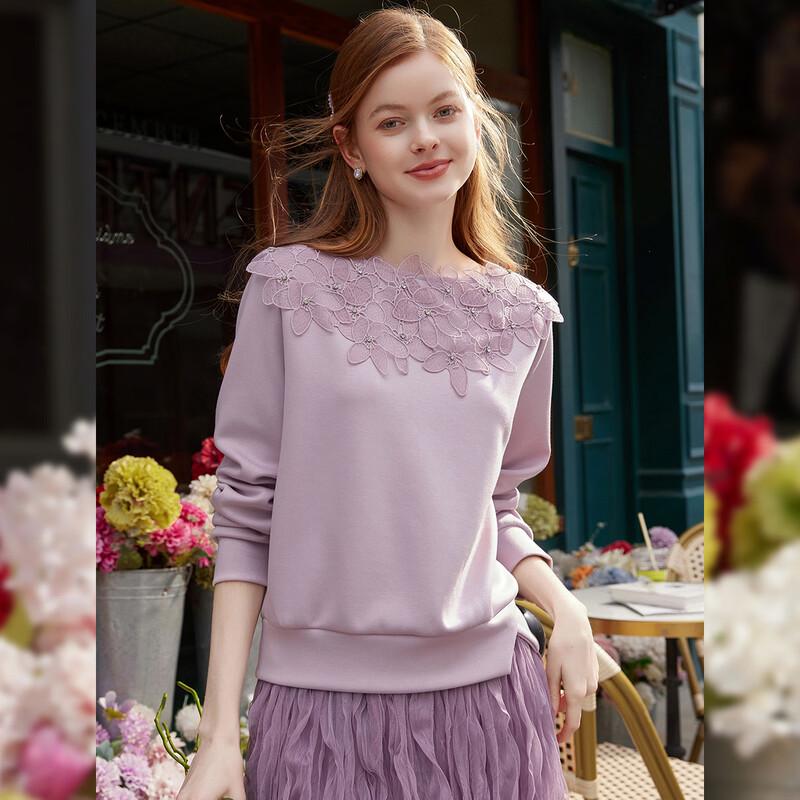 Bailuyu Women's Rhinestone Flower Embellished Sweatshirt