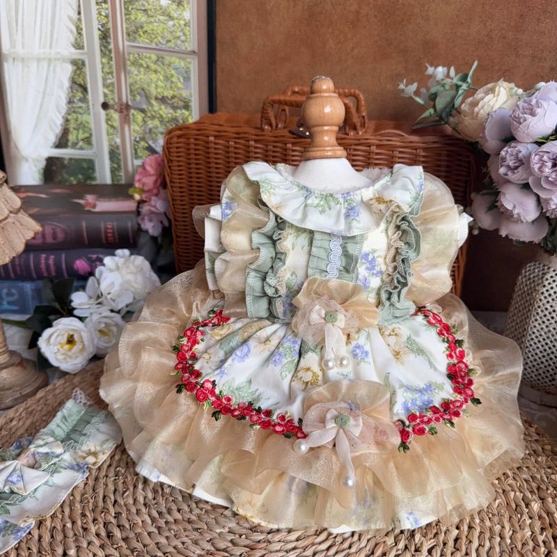 Original Design Vintage Floral Pet Princess Dress Lace Ruffle Tutu Dress for Small Dogs Cats Cute Lolita Style Pet Outfit