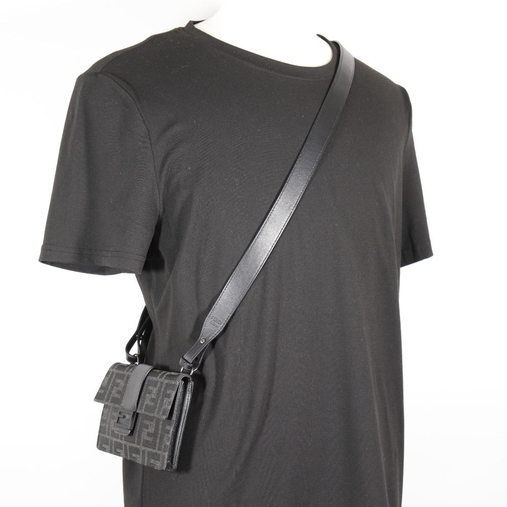 FENDI Marsupio Baguette Shoulder Bag 7M0295 3WAY clutch black Nylon canvas/leather mens Used