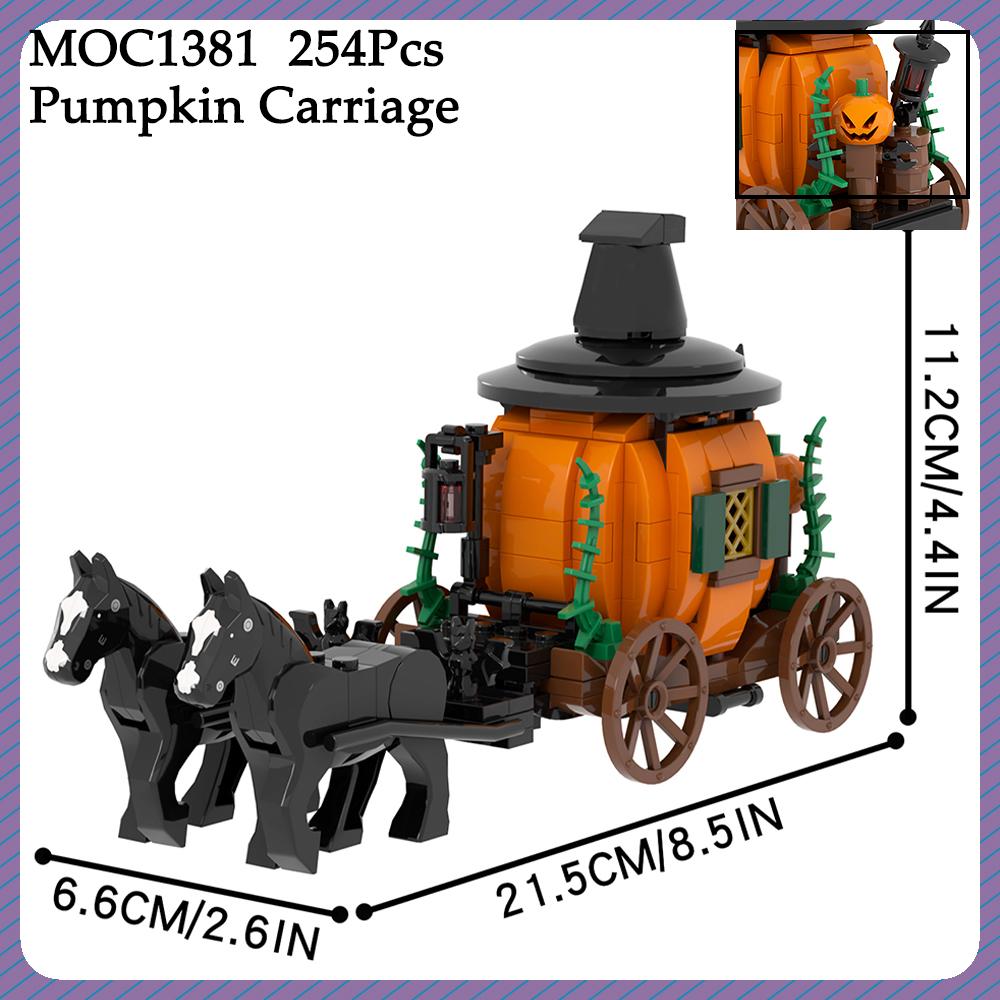 MOC Halloween Brick Ghost Graveyard Pumpkin Carriage House Witch Compatible Building Blocks Toys For Children Adult Friends Gift