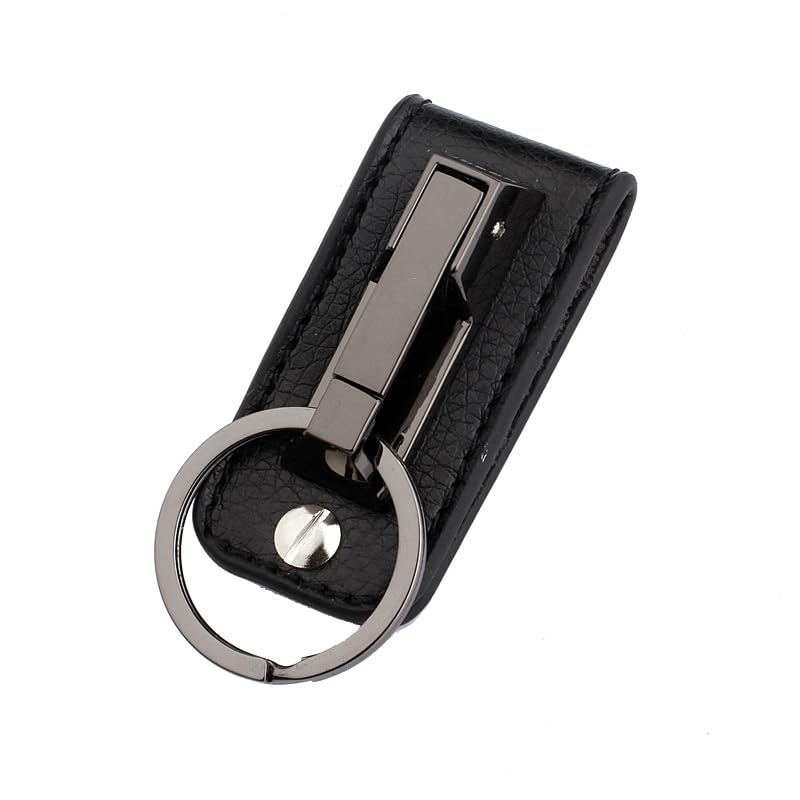 Rockyu Keychain, Men's, Key Ring, Belt Loop, Stylish, Leather-like, Zinc Alloy, Car Key Ring, Smart Key Compatible, Gift, Black