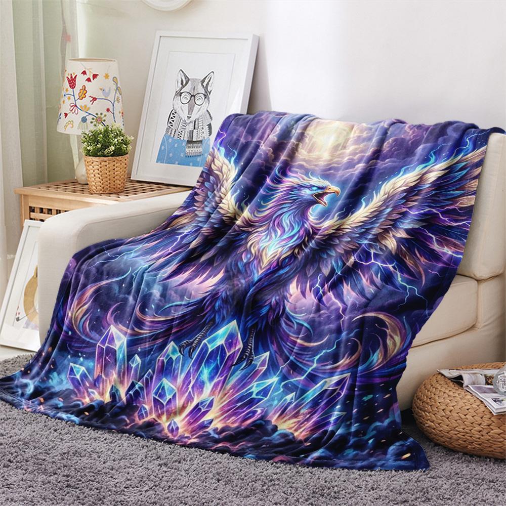 1Pc Phoenix Print Flannel Blanket, High Quality Comfortable for All Seasons, Home Decor, Warmth and Comfort, Perfect for Christmas Gifts