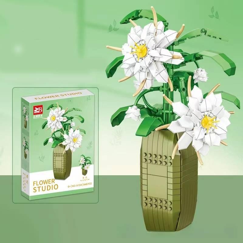 Blocks Building Puzzle Flower Peach Blossom Rose Cherry Blossom Kid Toy Model