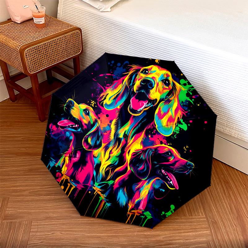 1 шт. Автоматический складной зонт - Узор с изображением разноцветных собак, Портативная и складная конструкция с 8 спицами, Рождественские и новогодние подарки
