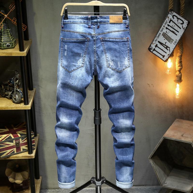 

Джинсы мужские узкие эластичные с рваными краями Light-Wash – Трендовые брюки уличной моды 32 (2.5 chi) 140 jin