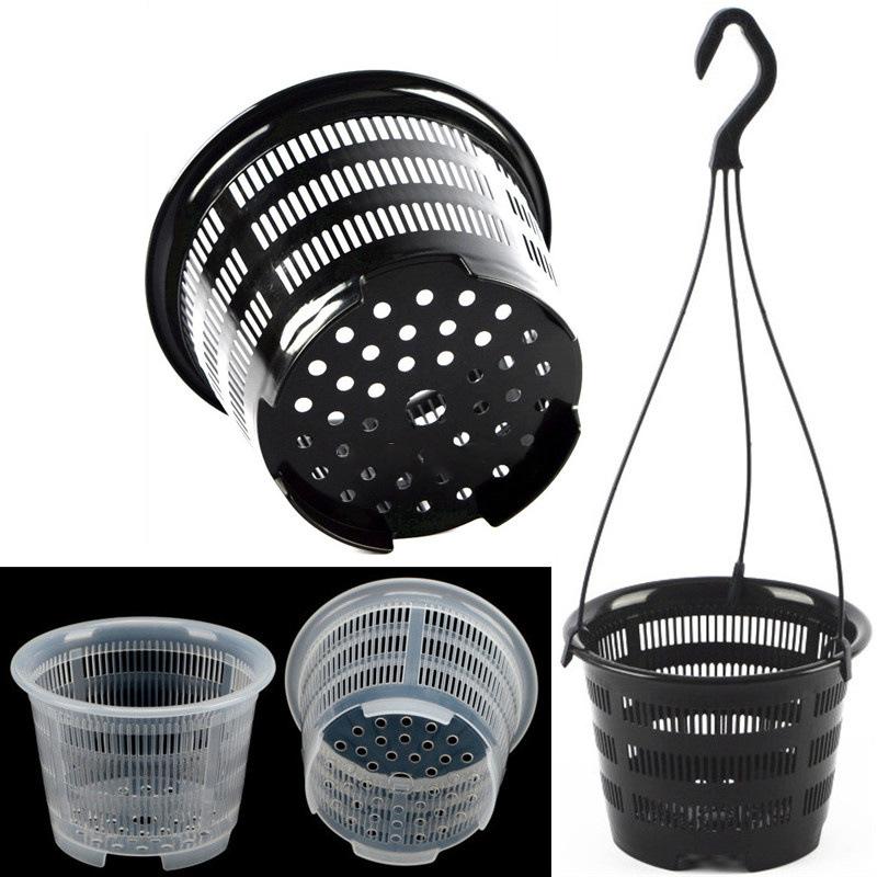 Orchideen-Becher aus durchsichtigem Netzgewebe, Topfpflanze, Blumen-Kinderzimmer-Tablett, Korb, atmungsaktiver Kunststoffbehälter, Loch zum Aufhängen, Weiß/Schwarz