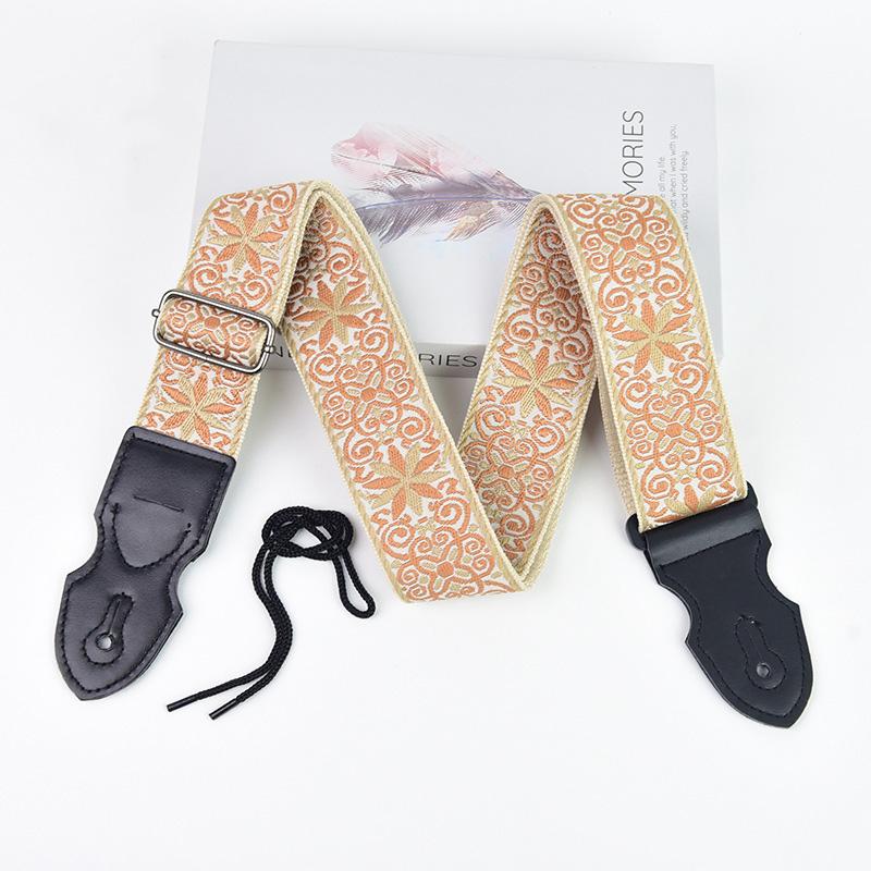 Adjustable Guitar Strap Embroidered Print Ethnic Style Guitar Strap for Folk Electric Guitar Bass Ukulele Guitar Accessories