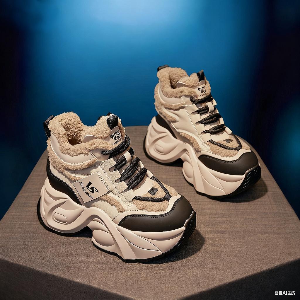 Women's Shoes New Thick-soled Small Inner Height Increase and Velvet Warm Dad Shoes Women's Winter Sports Casual Shoes