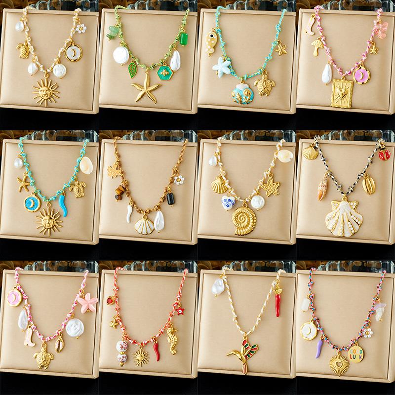 Ocean Themed Necklace for Women Starfish Shell Turtle Pendant Trendy Sea Creature Charm Jewelry