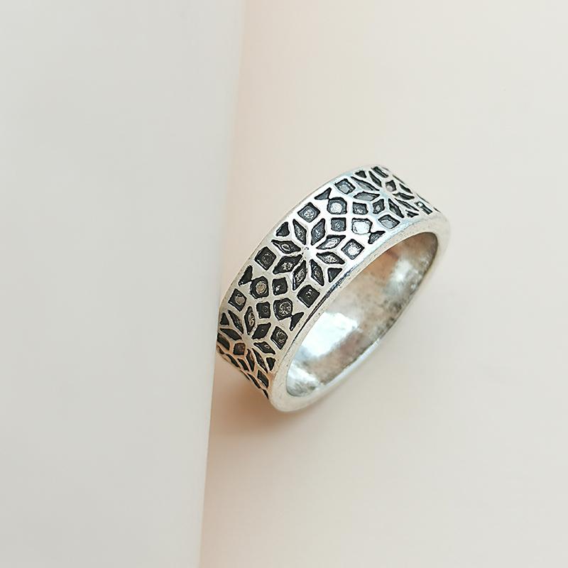 Huajie Retro Geometrisch Silber Gravur Unisex Ringe Bankett Party Exquisiter Ring Zubehör Trend