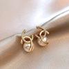 Gold Plated Pearl Drop Earrings for Women, Cubic Zirconia Interlocking Double C Studs, Trendy Elegant Crystal Statement Jewelry