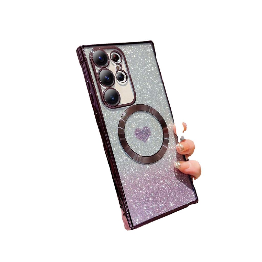 The new product is suitable for S24U magnetic car mobile phone case Samsung S23FE love gradual change glitter protective case S21
