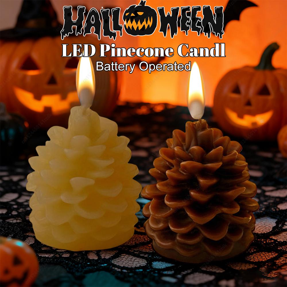 1 Stück batteriebetriebene LED-Kerze in Form eines Tannenzapfens, 3D-Tannenzapfen-Imitation, flammenlose Kerze für Weihnachtstisch- und Kamindekoration