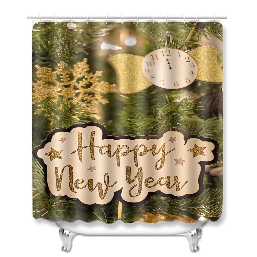 Christmas Shower Curtain Floor Mat Combination Four-Piece Set Bathroom Toilet Carpet Shower Room Mat Foot Mat