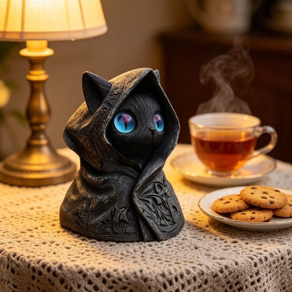 Persönlichkeit 3D Gedruckte Katze Skulptur Dekoration Kapuzenmantel Mystische Katzenstatue Gotische Katzen Ornamente Sammlerstück