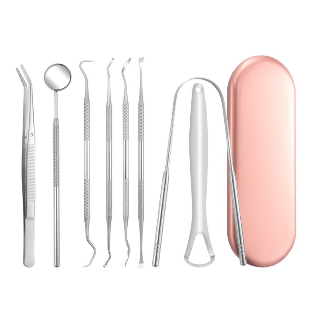 7/8Pcs Stainless Steel Dental Cleaning Tools with Storage Box Tongue Scraper  Adult