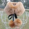 Women Scarf Thicken Super Soft Fluffy Windproof Solid Color Keep Warm with Hairball Winter Imitation Rabbit Fur False Collar Shawl for Outdoor