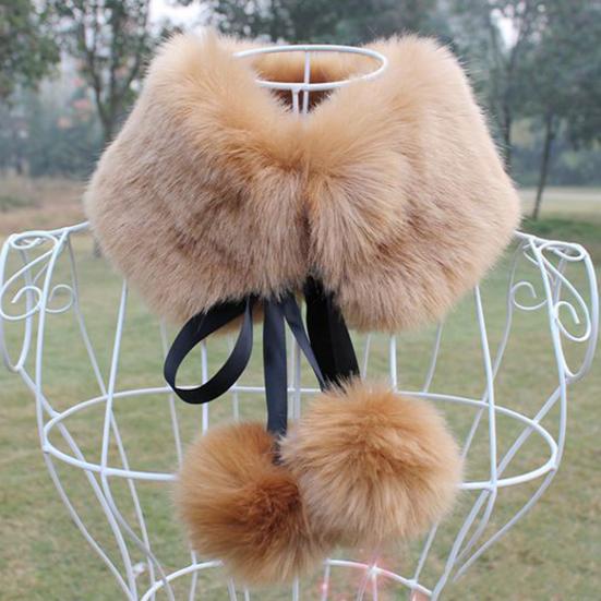 Women Scarf Thicken Super Soft Fluffy Windproof Solid Color Keep Warm with Hairball Winter Imitation Rabbit Fur False Collar Shawl for Outdoor