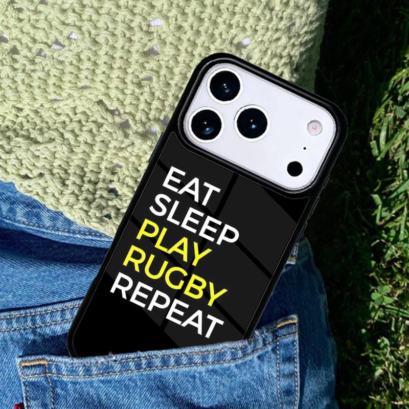 Rugby Eat Sleep And Repeat Phone Case For iPhone 17 AIR 16 Pro Max 15 14 Pro 11 12 13 Shockproof Silicone Cover