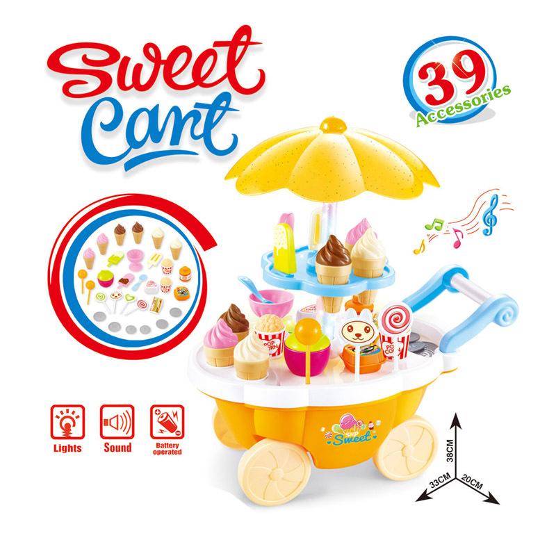 Children'S Play House Kitchen Toys Lights Mini Candy Trolley Girls Ice Cream Ice Cream Shop Supermarket Set