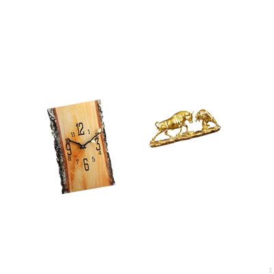 Simulated Tree Stump Wall Clock with Arabic Numerals And Silent Movement Modern Bull Figurine Feng