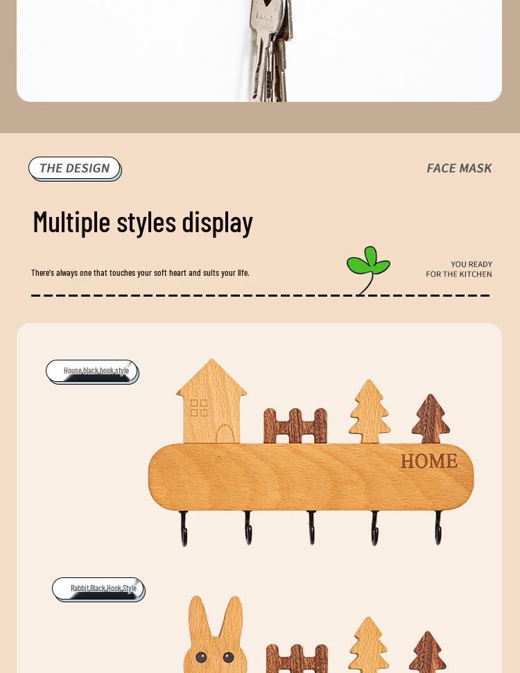Nordic Key Hook: No-Drill Wall-Mounted Beech Wood Hallway Decoration and Storage Rack