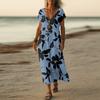 Summer Dress Women's Long Boho Beach Dress Elegant Maxi Dress V-Neck Short Sleeve Summer Tunic Dress Light Airy