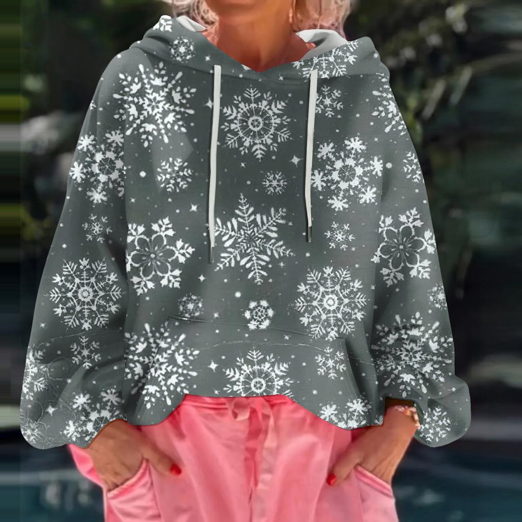 Women's Christmas Printed Loose Casual Long Sleeved Hooded Sweatshirt