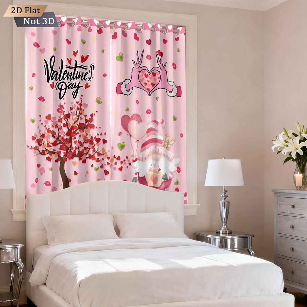 Valentine's Heart Digital Print Blackout Curtains, Customizable Polyester with High-Precision Sun Protection.