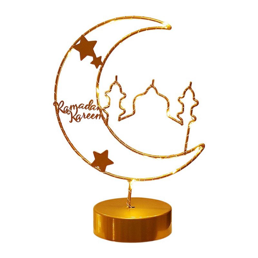 Creative Moon Shape Iron Art Table Lamp Battery Powered Copper Wire Night Light Bedroom Decor
