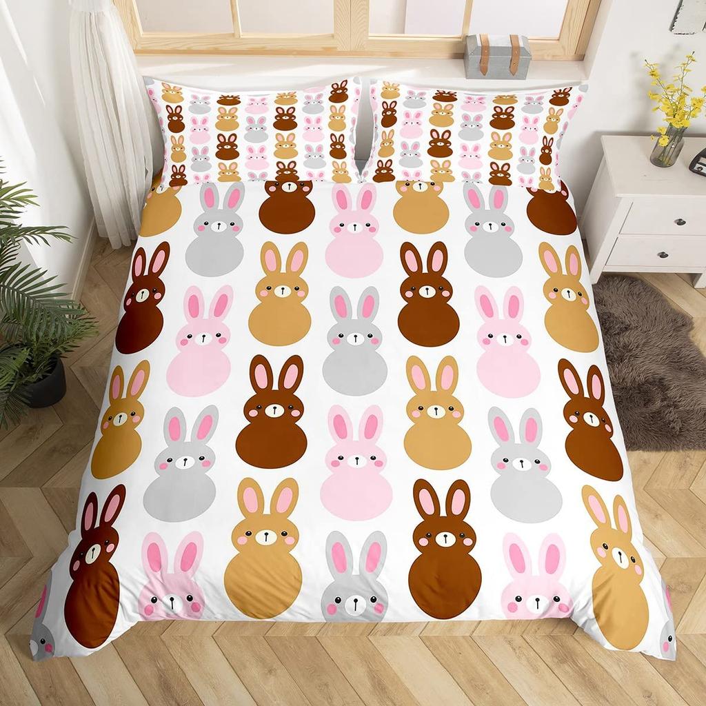 Cute Rabbit Duvet Cover Collection Twin Queen Colorful Flower Bedding Collection Microfiber Botanical Floral Cartoon Animal Comforter Cover